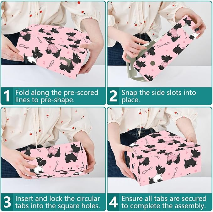 SPRIPORT Cute Pets Dogs Pink Print Water Resistant PP Magazine File Holder Organizer for Desk, Foldable Storage Rack for School Library Office Document Sorter with Labels 23x30x10cm (3 Pack)