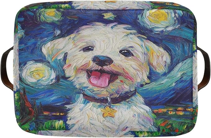 Dog Starry Night Blue Rectangular Storage Bin Basket with Handles - Laundry Hamper Nursery Storage Storage Baskets