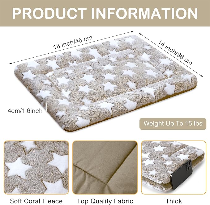 4 Pcs Dog Crate Pads Soft Warm,18 x 14 x 1.6 Inch,Star,Apricot | Ultra Soft Warm Washable Anti-slip Kennel Bed Mat for Pets,Reversible Replaceable,for Small Medium Large Dogs and Cats