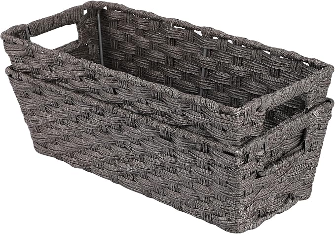 2-Pack Plastic Wicker Toilet Paper Baskets, 15.75"x6.75"x4.75", Dark Grey | onlytak Woven Baskets for Bathroom, Toilet Tank, Shelf Organization, Home Decor