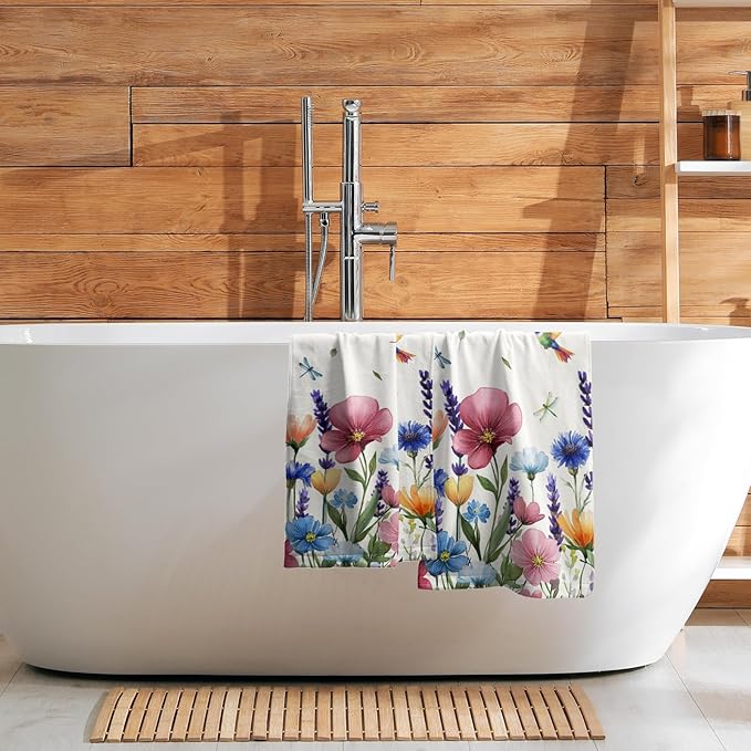 Giwawa Flower Hummingbird Hand Towels Set of 2 Floral Butterfly Soft Fingertip Towels Seasonal Kitchen Dish Towels for Bathroom Home Hotel Decor