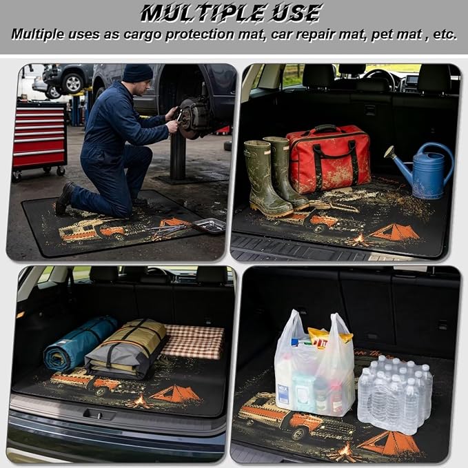 Howilath Trunk Mats for Cars All Weather Retro Mountain Camping SUV Cargo Liner Vehicle Interior Accessories Fits Most Sedan & SUV