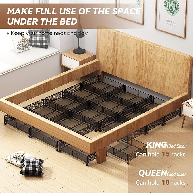 Under Bed Stroage Container with wheels,Patterned,Metal,2 Pack,Black | Tool-free assembly, glide smoothly, easy reach, foldable, maxmazie low-profile beds, dorm, keep seasonal clothes, shoes fresh