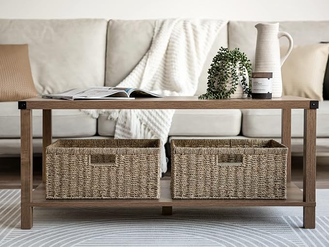 StorageWorks Jumbo Wicker Basket for Orgainzing, Handwoven Seagrass Baskets for Organizing