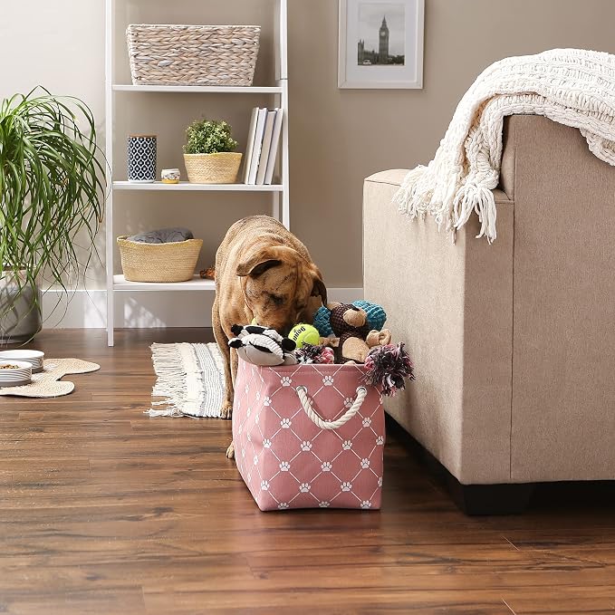 Bone Dry Pet Storage Paw and Bone, Trellis Collection, Medium Rectangle, 16x10x12, Rose