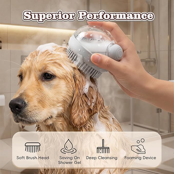 2 Pcs Dog Bath Brush, 2 in 1 Dog Grooming Brush with Built-in Shampoo Dispenser, Pet Grooming Massage Shampoo Bath Brush Soft Silicone Bristle for Long Short Haired Dogs Cats Shower-Green