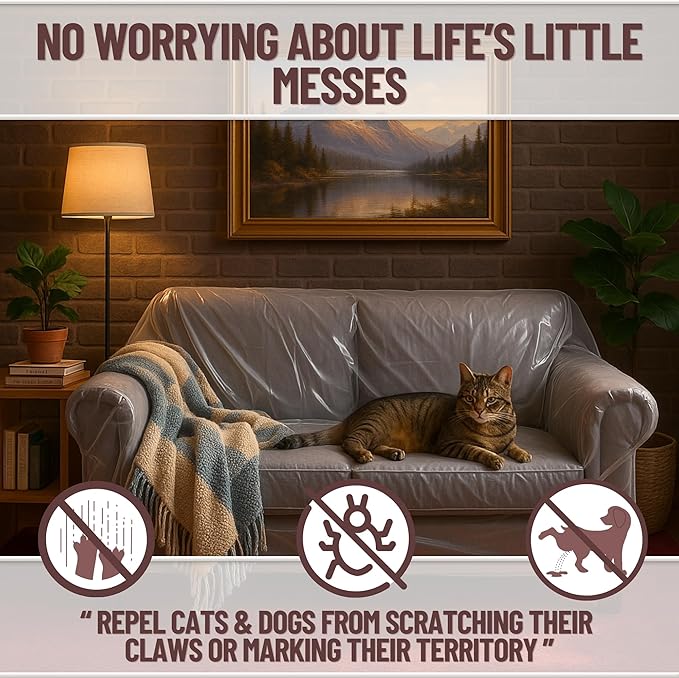 Evelots Clear Vinyl Loveseat Cover, Spill-Resistant 2-Seat Sofa Protector | Heavy-duty vinyl helps protect loveseats from pet claws, stains, dust and spills; ideal for everyday use, moving and storage.