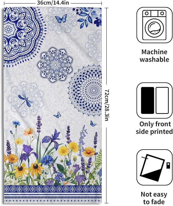 Giwawa Navy Flower Hand Towels Set of 2 Blue Floral Decorative Soft Microfiber Face Towel Kitchen Dish Towels for Bathroom Home Hotel Gym Decor