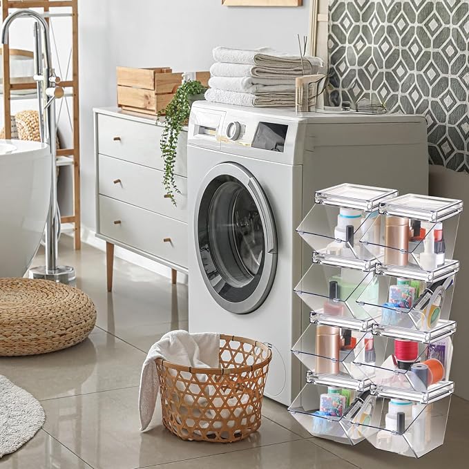 Yerliker 8 Pcs Clear Plastic Storage Bins with Lids Large Stackable Pantry Storage Organizer Bins Kitchen Organization Cabinet Organizers Ideal Containers for Fridge Kitchen abinets Bathroom