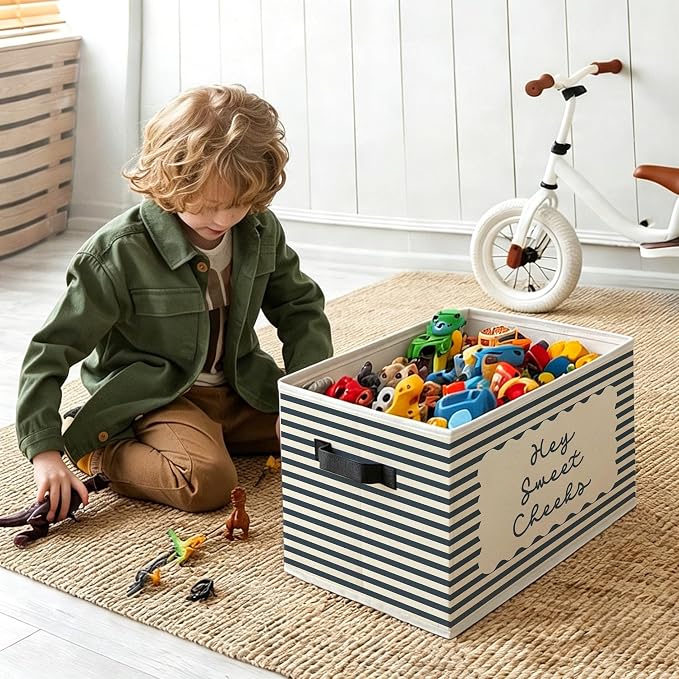 Hey Sweet Cheeks Bathroom Foldable Storage Bins Box with Handles, Boho Blue Striped Decorative Storage Boxes Baskets Organizer for Washroom Guest Bathroom