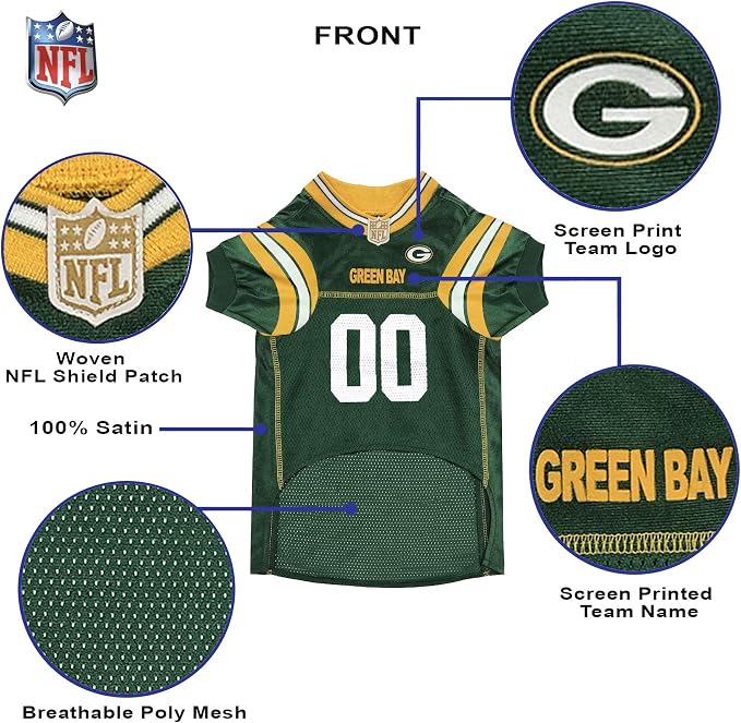Pets First NFL Green Bay Packers Dog Jersey, Size Medium, Football Shirt Costume for Pet, Dog Sports T-Shirt, NFL Team Clothing for Cats, Licensed Pet Apparel Available in 7 Sizes and 32 Teams
