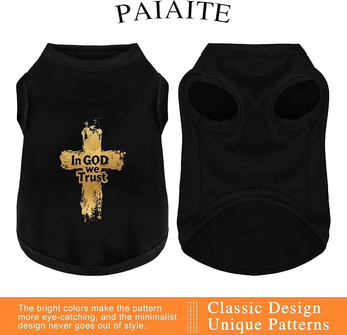 Discover Cozy Cotton Canine Wear: Breathable Soft, and Lightweight Dog Shirt Vest with Eye-Catching Graphics (in God We Trust), Keeping Your Furry Friend Warm! Black XXL