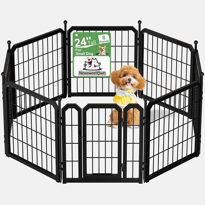 Indoor Dog Playpen, 24 Inch Metal Puppy Playpen, 8 Panels | Carrying Straps, Portable Pet Fence for Yard, Camping, Travel, Sturdy and Safe, Adjustable, Rust-Resistant, Impact-Resistant