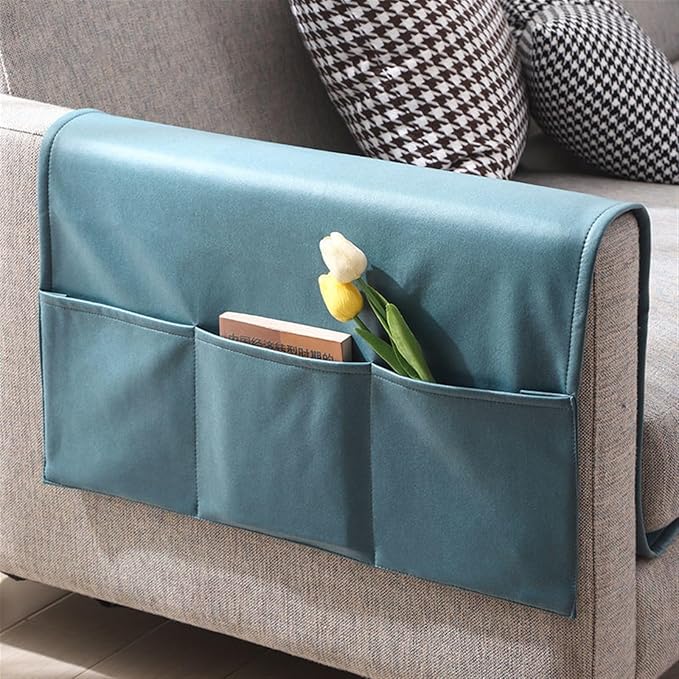 Tech Fabric Arm Rest Covers for Sofa, Anti-Cat Scratching Couch Arm Covers with Side Pocket Anti-Slip Furniture Protector Arm Chair Covers Waterproof Armrest Organizer(Blue)