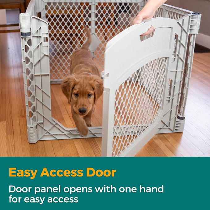 MyPet North States Petyard Plus: 3 Ft. Wide Folding Dog Playpen Indoor or Outdoor. 4-Panel Freestanding Play Pen Dog Gate Made in USA. 26" Tall, Light Gray