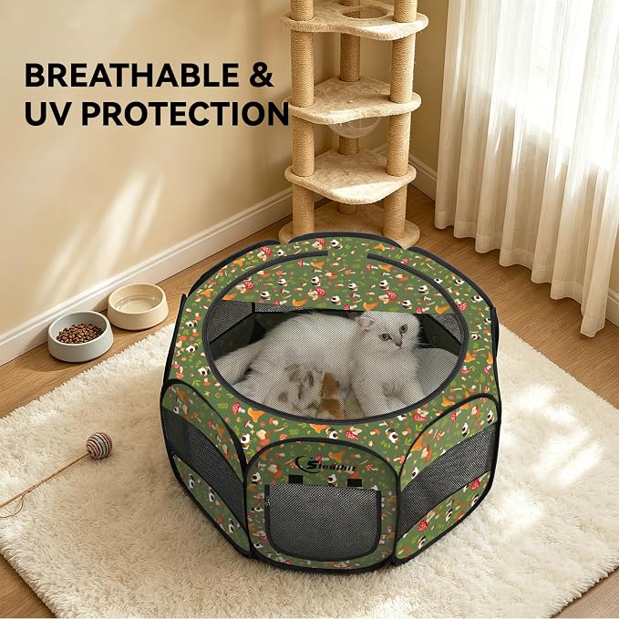 Siedihit Dog Cat Playpen, Puppy Pet Playpen Indoor for Small Dog | Crate Tent Cage Outdoor, Portable Pop Up Dogs Enclosure Kennel with Carrying Case for Dogs/Cats/Rabbits (Cottagecore, Small)