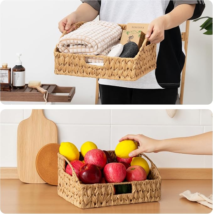 GRANNY SAYS Wicker Storage Basket, Trapezoid Woven Baskets for Storage | Wicker Storage Baskets for Pantry, Open Front Basket for Shelves, Kitchen Storage Baskets, Decorative Basket for Home Decor