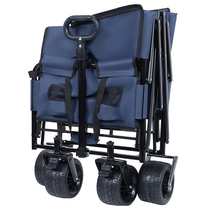 3-in-1 Pet Wagon Stroller with Bench Seat & Storage – Portable Travel Carrier for Dogs & Cats, 500Lbs Heavy-Duty Foldable Cart with All-Terrain Wheels for Camping, Park & Outdoor Use (Blue)