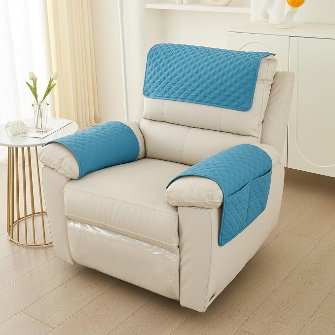 Armrest Covers Armchair Slipcover, Couch Arm Covers Recliner Covers with Storage Pockets Armrest Protector for Chair Sofa(Light Blue,3 Seat | 5 Piece Set)
