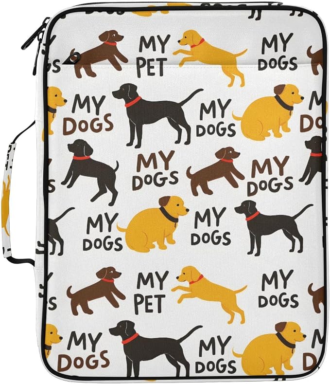 SUABO Pet Dogs Yellow Black Expanding File Folder Binder Bag | Accordion File Organizer with Zipper & Labels, 3 Ring Binder, Multi Pockets for Office School Home Portable Lightweight