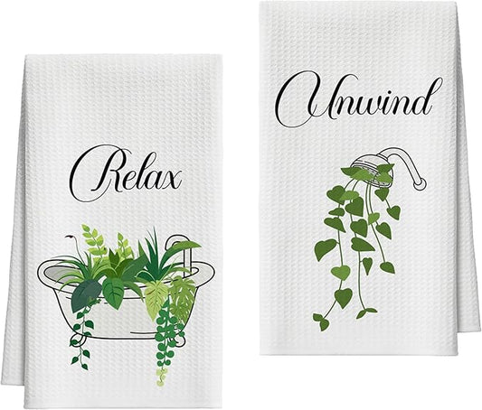Bath Towels Set of 2, Green Eucalyptus Dish Towel for Bathroom Spa Kitchen, Tub Shower Leaves Decorative Hand Towels, Fast Drying Tea Towel, Housewarming Xmas Gifts for Women Mom -B29
