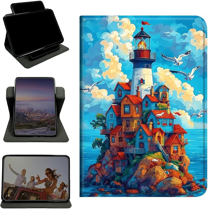 Case for Samsung Galaxy Tab S6 Lite 10.4" 2024/2022/2020, 360 Degree Rotating Stand with Multi-Angle Vertical & Horizontal Viewing Shockproof Shell for Women Men, Blue Sky Castle