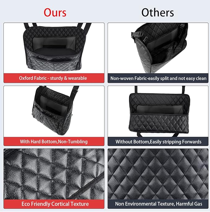 AICEL Car Handbag Purse Holder Between Seats, Auto Seat Leather Organizer Pocket, Front Seat Bag Box Storage for Cell Phone Document, Backseat Barrier for Kids Pet, Fits for Most Vehicles