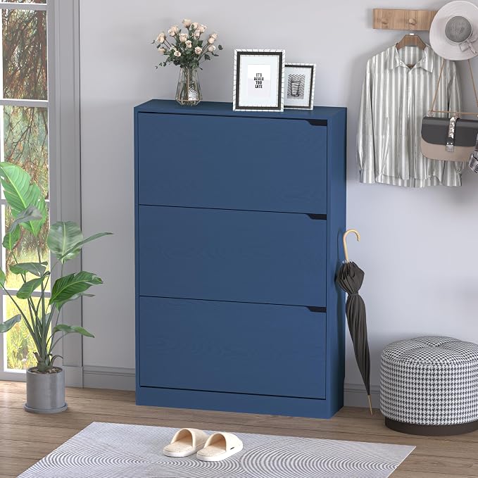 BORNOON Shoe Cabinet with 3 Flip Drawers, Hidden Wood Shoe Cabinet,Freestanding Shoe Storage Cabinet for Entryway Hallway. 47.2" H*31.5" W*9.45" D
