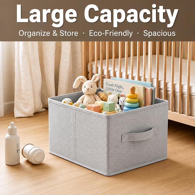 LayerSpace 3 Pack Fabric Storage Bins for Shelves | 11.5x8.75x6.5in Closet Storage Baskets | Collapsible Storage Bins | Fabric Closet Organizers with Handles | Light Gray | Thickened Rigid PP Panels, Cotton-linen Shelf Baskets, Measure 11.5"L x 8.75"W ...