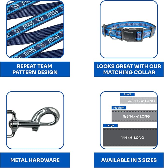 NFL PET Tennessee Titans Dog Leash, Medium Football Team Leash for Dogs & Cats - Shiny & Colorful, Licensed by The NFL