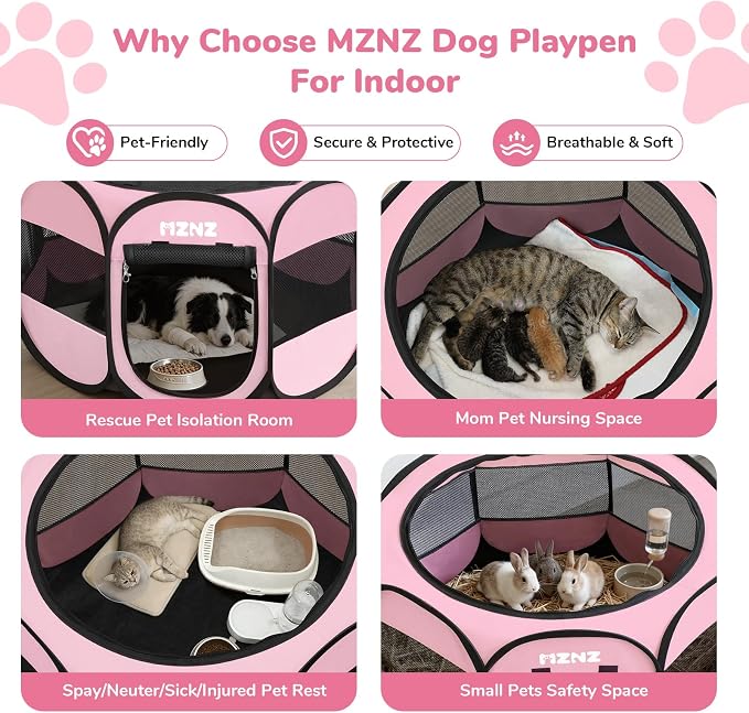 Dog Cat Small Animal Puppy Playpen Crate, Large, Whole Pink | Portable Pop Up Pet Cage Enclosure Tent Kennel Indoor Outdoor with Carrying Case, No Assembly, Camping Use