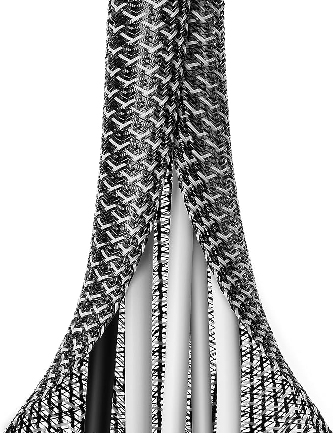 ZhiYo 6.6ft 1 inch Cable Sleeve, Black - White | Cord Wrap Wire Protector Tubing, For Pets, PC Cable Wrap, Computer Cable Management