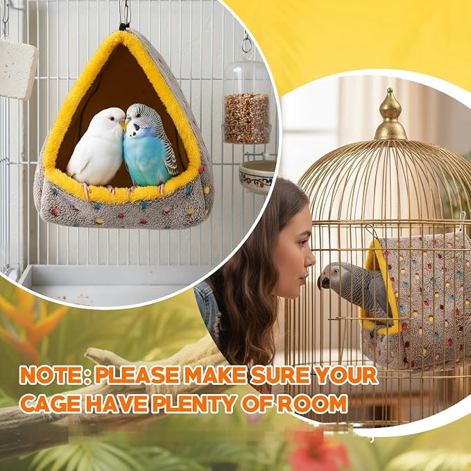 10x10x12in Extra Large Winter Warm Bird Hammock for Cage, Hanging Bird Bed with Support Board, Comfortable Sleeping Hammock House Hut Gift for Parrot Parakeet(Gray Polka Dot Style)