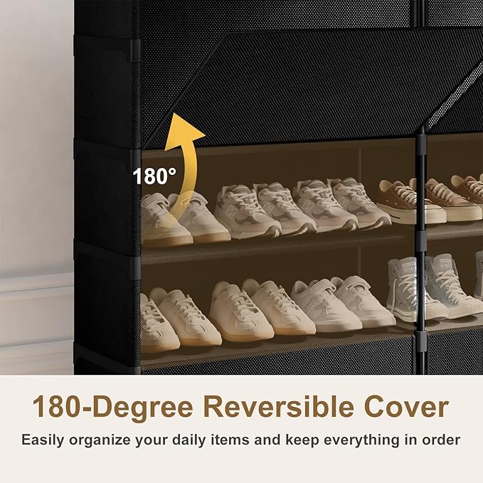 2 by 9 Tier Shoe Cabinet, 54-Pair Storage for Closet,Black | Max Capacity for Large Families, Remove Layer for Boots, Split into 2 Units, Door Blocks Dust & Pets