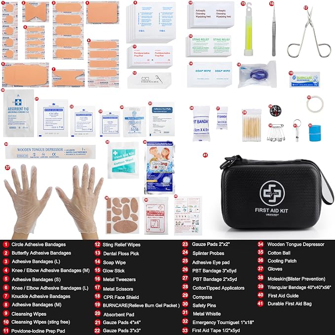 VRIEXSD Premium 320-Piece First Aid Kit, Waterproof EVA Hard Shell Case | Black Complete Emergency Medical Kit with Comprehensive Supplies for Home, Camping, Car, Hiking, Travel, Businesses & Outdoor