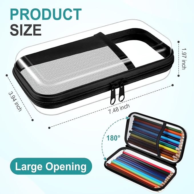 Sanwuta 4 Pcs Clear Hard Shell Zipper Case Plastic Case, Black | Plastic Portable Travel Organizer Bin with Mesh, Pocket Toiletry Pouch, Cosmetics Makeup Bag, Snack Toiletry Bag