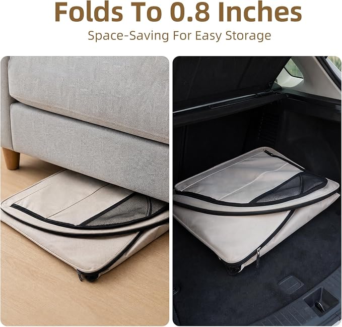 Dog Car Seat for Small Medium Dogs & Cats, Soft-Sided, Beige | Collapsible Pet Travel Carrier, Breathable Mesh, Car Kennel Secured with Seatbelt, Washable Pad, Enclosed Backseat Dog Crate