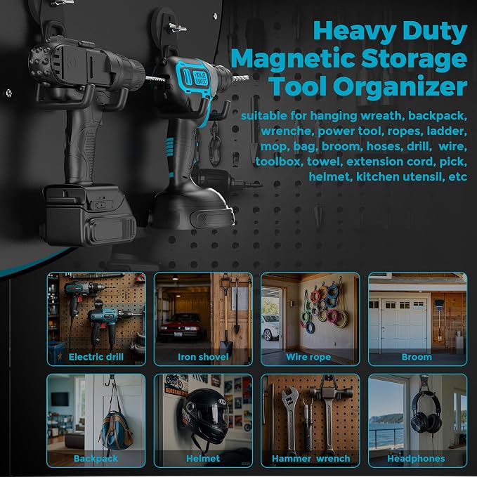 Large Strong Magnetic Hooks Heavy Duty Garage Big Magnet Hooks Extra Strength Magnetic Utility Storage Hook Hanger with Anti Slip Coating for Garden Indoor Outdoor Hanging Tools Black 2 Pack
