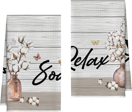 Kitchen Towels Set Of 2, Flower Vase Butterfly Dish Towel For Kitchen, Farm Vintage Bathroom Decorative Hand Towels, Farmhouse Fast Drying Tea Towel, Housewarming Xmas Gifts For Women Mom -B39