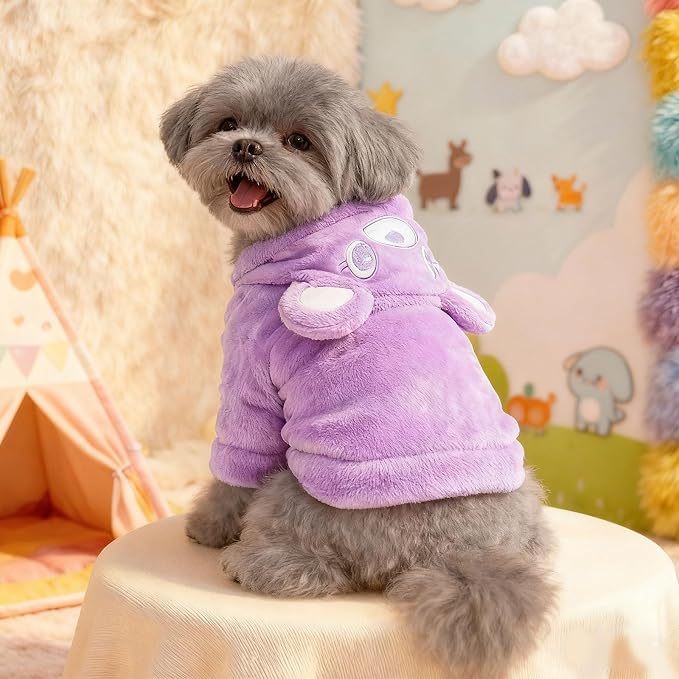 Dog Hoodie with Bear Ears Fleece Dog Sweater for Small Dogs French Bulldog Clothes Puppy Costume for Small Dogs XS Winter Clothes Cozy Pet Fleece for Cats