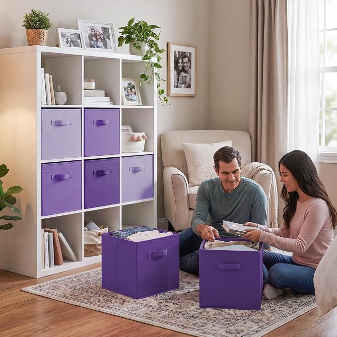 GRANNY SAYS 13 Inch Cube Storage Organizer, Purple Gradient, 6-Pack | Collapsible Storage Cubes with Thickened Base Plate, Sturdy Handles, Decorative Baskets for Shelves, Closet