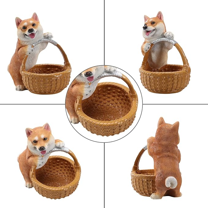 Resin Shiba Inu Storage Basket, Decorative Catchall Tray for Keys & Candy, Desk Organizer Bowl for Home Office, Room Decor Accessories