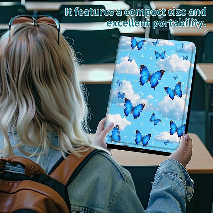 Case for Samsung Galaxy Tab A 8.0" 2019 SM-T290/T295, 360 Degree Rotating Stand with Multi-Angle Vertical & Horizontal Viewing Shockproof Shell for Women Men, Blue Butterfly White Cloud