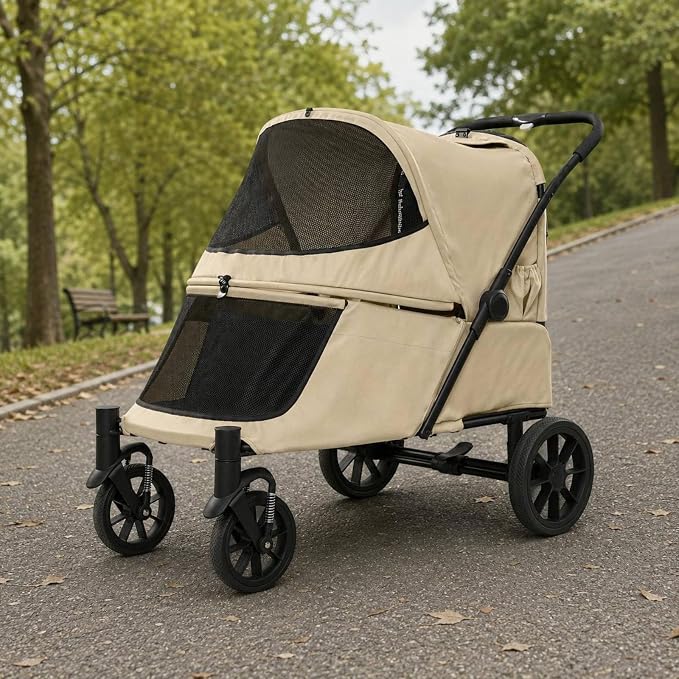 Outdoor Transport Cart Pet Folding Enclosure Steel Carrier Mesh Ventilated Window Easy Entry Four Wheels Suitable for Pet Walks Shopping, Light Green, Light Green