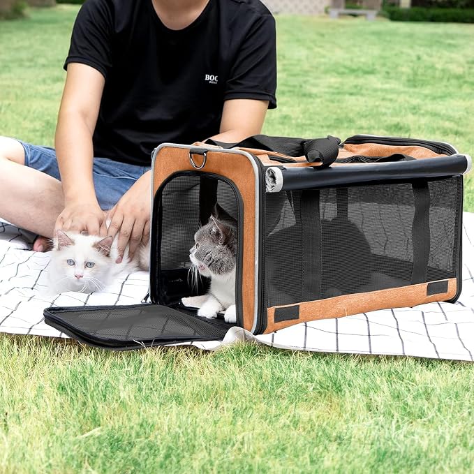 GAPZER Dog Carry Bag Puppy, Pet Soft-Shell Portable Kennel Crate 0-15 lbs | Privacy Protection Big Kitten Car Travel Cloth Carry Bag up to 20 lbs, Small Animal Portable Mesh Kennel Cage for Vet Visits