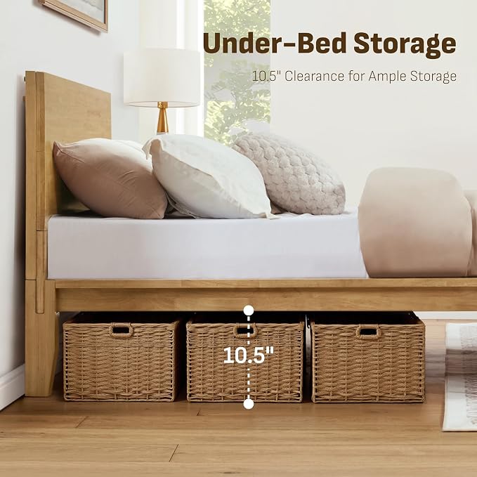 Softa Mikor King Japanese Joinery Bed Frame with Headboard, Solid Rubberwood, 1500 Lbs Heavy Duty Slats Support, SGS Certified, No-Tool Setup, Hidden Storage, USB-A/C Port, No Box Spring Needed