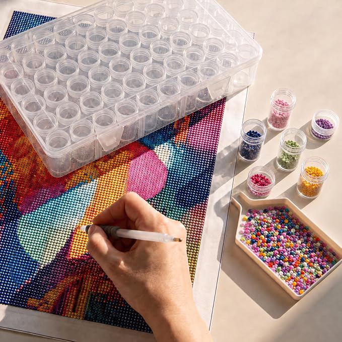 2 Pack 60 Grids Bead Organizers and Storage Diamond Art Storage | Durable Pet Material, Portable Diamond Art Storage, Small Storage Container, for Beads Seeds Glitter Rhinestones