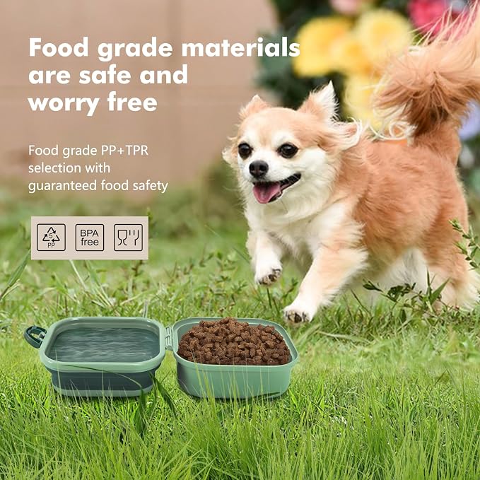Collapsible Dog Bowls, Travel Food and Water Double Bowl for Cats & Dogs, 2-in-1 Portable BPA-Free Feeding Solution, Perfect for Traveling, Camping & Walking (S/ 60oz)