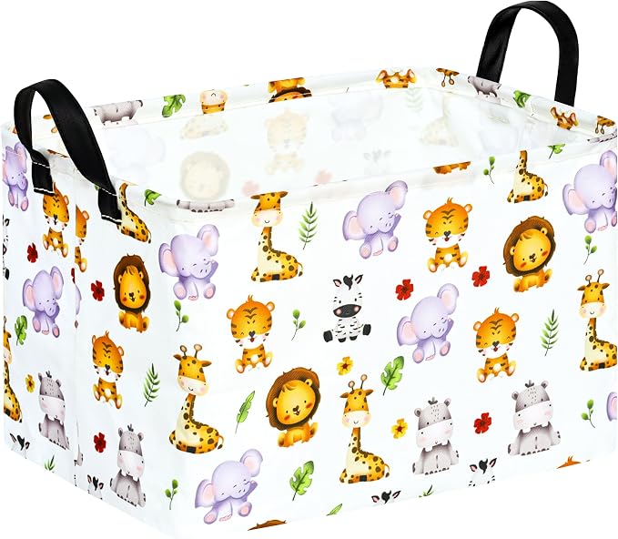 Kid Clothes Storage Basket Gift Shelf Basket Toy Storage Bin, Nursery Basket Organizer Box for With Handles for Room Deco (Leaf Animal)