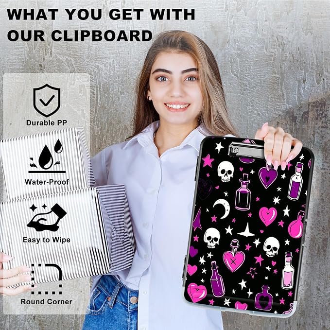 Purple Heart Wishing Bottle Clipboard with Storage Pen Holder, Clipboards Organizer Nursing Clipboard Foldable File Folder Plastic Clipboard Folio Clip Board for Office Students Classroom
